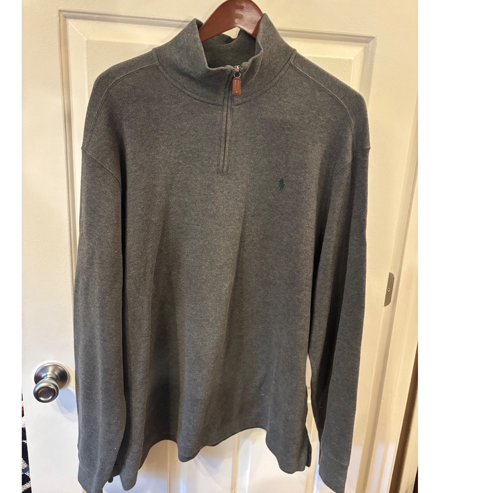 Vtg Polo Ralph Lauren Mens XXL Gray 100% Cotton Quarter Zip Pullover Sweater
